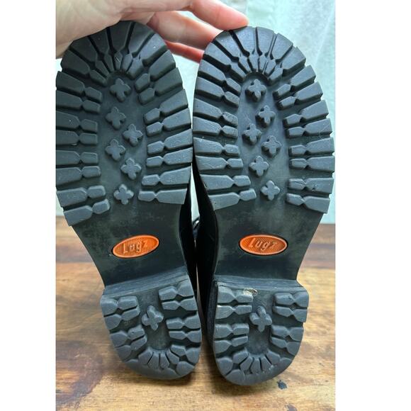 Vintage 90's Women's Black Lugz Size 6.5 Leather Workwear Grunge Chunky Heel - Picture 5 of 16